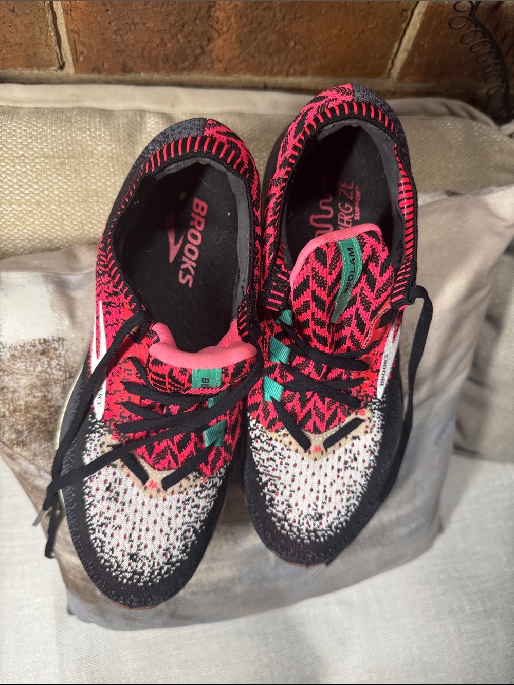Brooks Women's Pink, Black & White Knit Running Sneakers